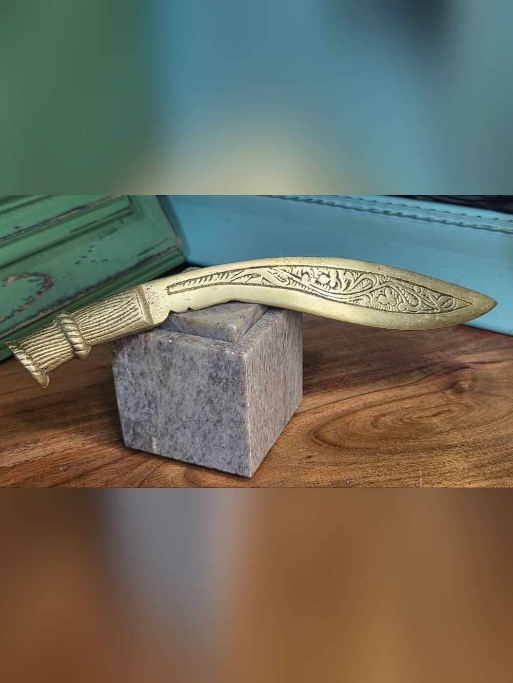 Vintage MCM Decorative Brass Letter Opener - Traditional Nepalese kukri knife